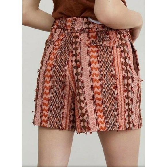 ANTHROPOLOGIE Eva Franco Textured Shorts Removable Belt Sz 4 Orange Motif NWT - Picture 2 of 9